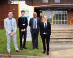 Nadeem Aziz, Chief Executive of DDC, welcomes new apprentices Joe Couchman, Liam Grant, and Lee Butler