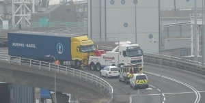 The lorry being recovered Monday morning.