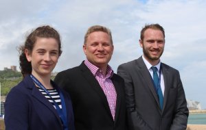 (Left to right) Ellie Fordham, Port of Dover CEO Tim Waggott, Port Business Optimisation Manager Phil Horne