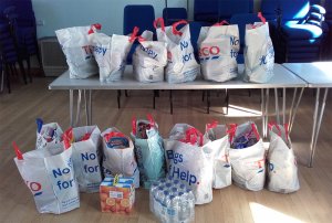 Bags of donations which people made to the Foodbank